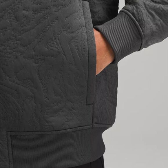 Lululemon Men’s Rare Packable Dark Gray Jacquard Knit Bomber Jacket - M - EUC - Picture 2 of 14